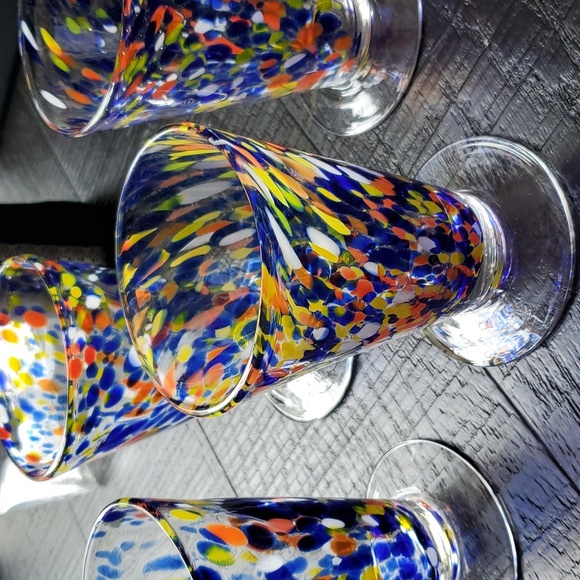 One Source Handmade Hand Blown Confetti  Glass Drinkware Six" Tall  Blue Orange - Picture 14 of 16